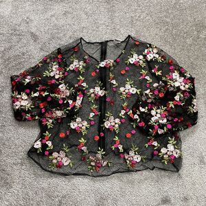 Impulsive Blouse Shirt Womens 3X Long Sleeve Ladies Top Floral Embroidered Sheer